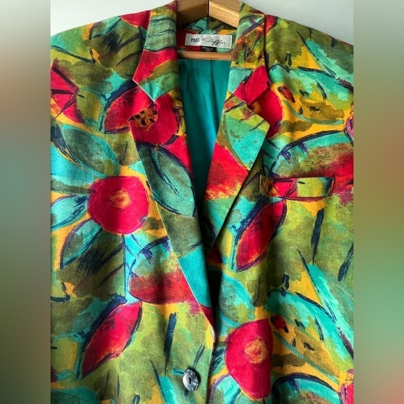 Vtg PAUL Et DUFFIER Womens M Blazer Jacket Artsy Abstract Colorful Boyfriend Cut - Picture 3 of 15